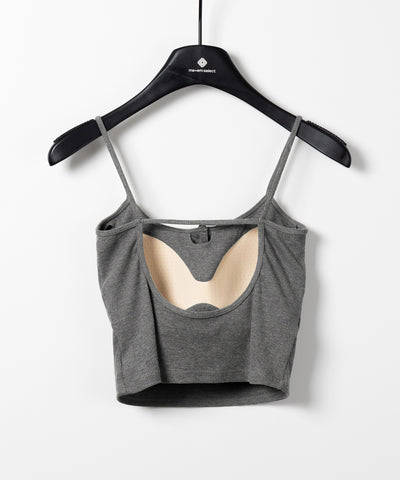 【 カップ付き 】フロントボタンヘンリーネックショートリブキャミソール ／ front button henry neck short rib camisole