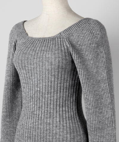 【 ２color 】スクエアネックリブニットミニワンピース ／ square neck rib knit mini one piece