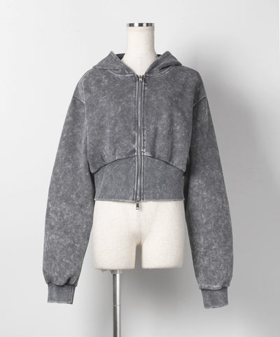 【 セットアップ 】ピグメントヴィンテージショートパーカー ＋ ワイドパンツ SET ／ pigment vintage short hoodie + wide pants SET