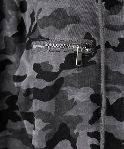 ヴィンテージカモフラダブルジップカットパーカー ／ vintage camouflage double zip cut hoodie