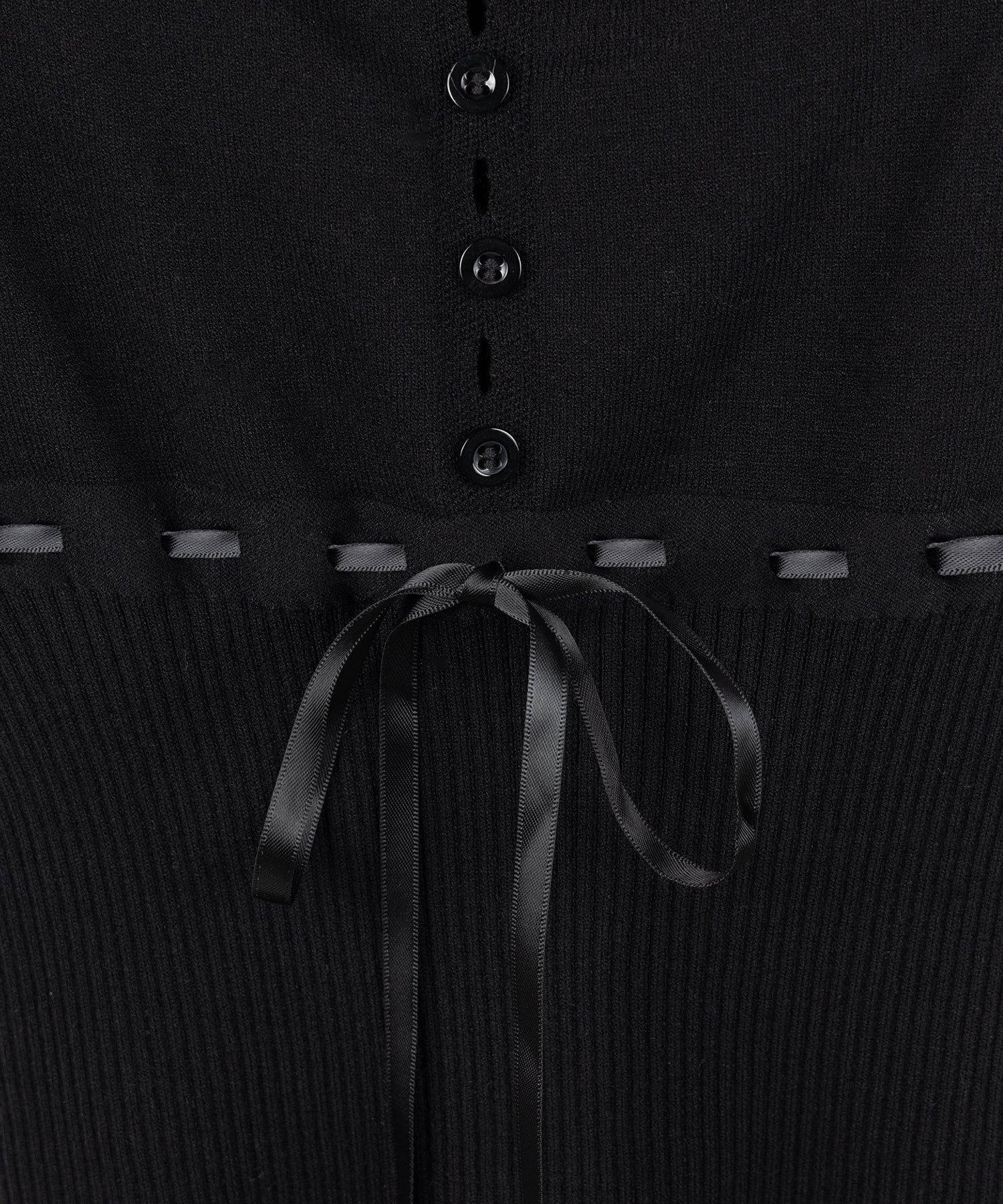 フロントリボンスクエア半袖ニットトップス / front ribbon square short sleeve knit tops