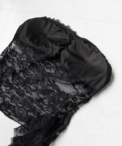 【 ２color 】アシンメトリーフリルレースベアトップス ／ asymmetry frill lace bare tops
