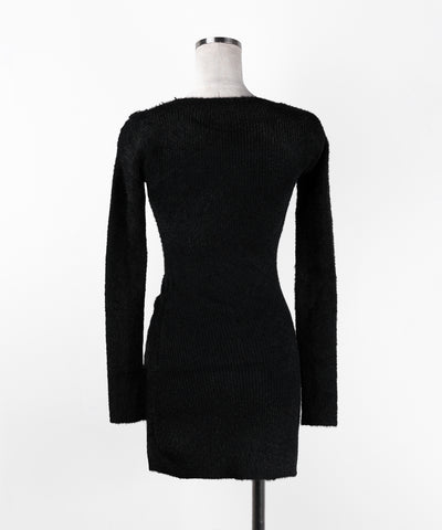 クロスストラップシャギーニットミニワンピース ／ cross strap shaggy knit mini onepiece