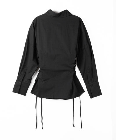 レースアップサイドリボンスリムラインシャツ ／ lace up side ribbon slim line shirt