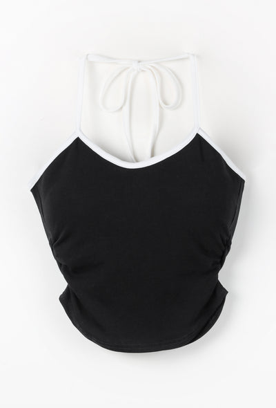 【２点セット 】２WAY クロスストラップショートカーディガン＋ ホルターリボンバイカラーキャミSET ／ 2WAY cross strap short cardigan + halter ribbon bicolor camisole SET