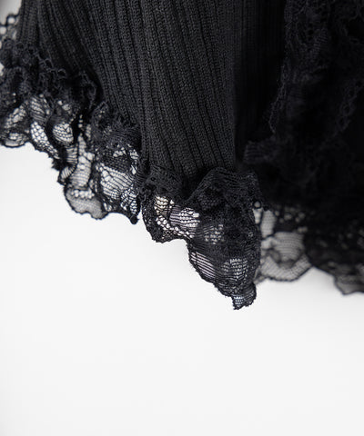【 ３color 】レースフリルドッキングリブニットカーディガン ／ lace frill docking rib knit cardigan