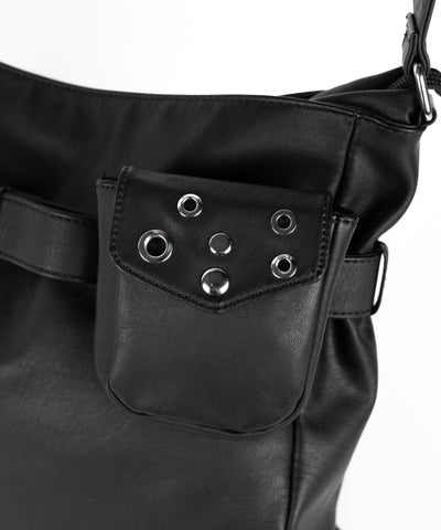 【 A4収納可 】ミニポーチ付きスタッズベルトヴィンテージフェイクレザーショルダーバッグ ／ mini poach SET studs belt vintage fake leather shoulder bag