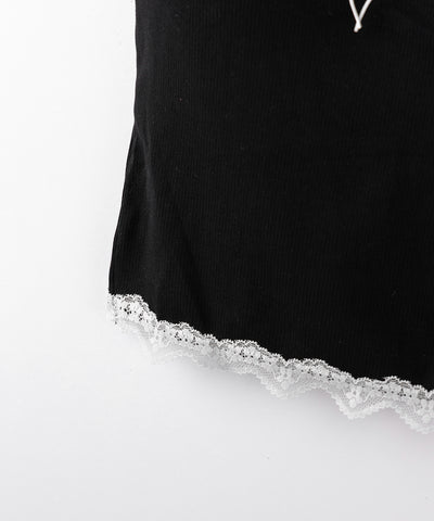 【 ３color 】バイカラーレースクロップドリブキャミソール ／ bicolor lace cropped rib camisole