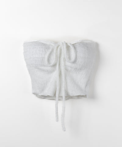 【 ２点セット 】シャギーリボンベアトップス ＆ ショートシャギーカーディガン SET ／ Shaggy ribbon bare tops & short shaggy cardigan