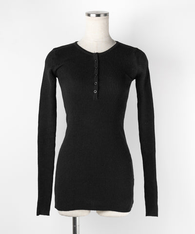 【 セットアップ 】ヘンリーネックスリムリブニットトップス＆ニットショートパンツ SET ／ henley neck slim rib knit tops ＆ knit short pants SET