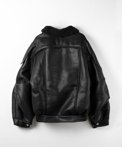 【 ２color 】フェイクレザーベルテッドボアムートンジャケット ／ fake leather belted boa mouton jacket