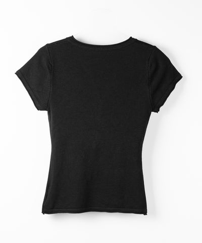 ヘンリーネック半袖ぴちニットトップス ／ henley neck short sleeve pichi knit tops
