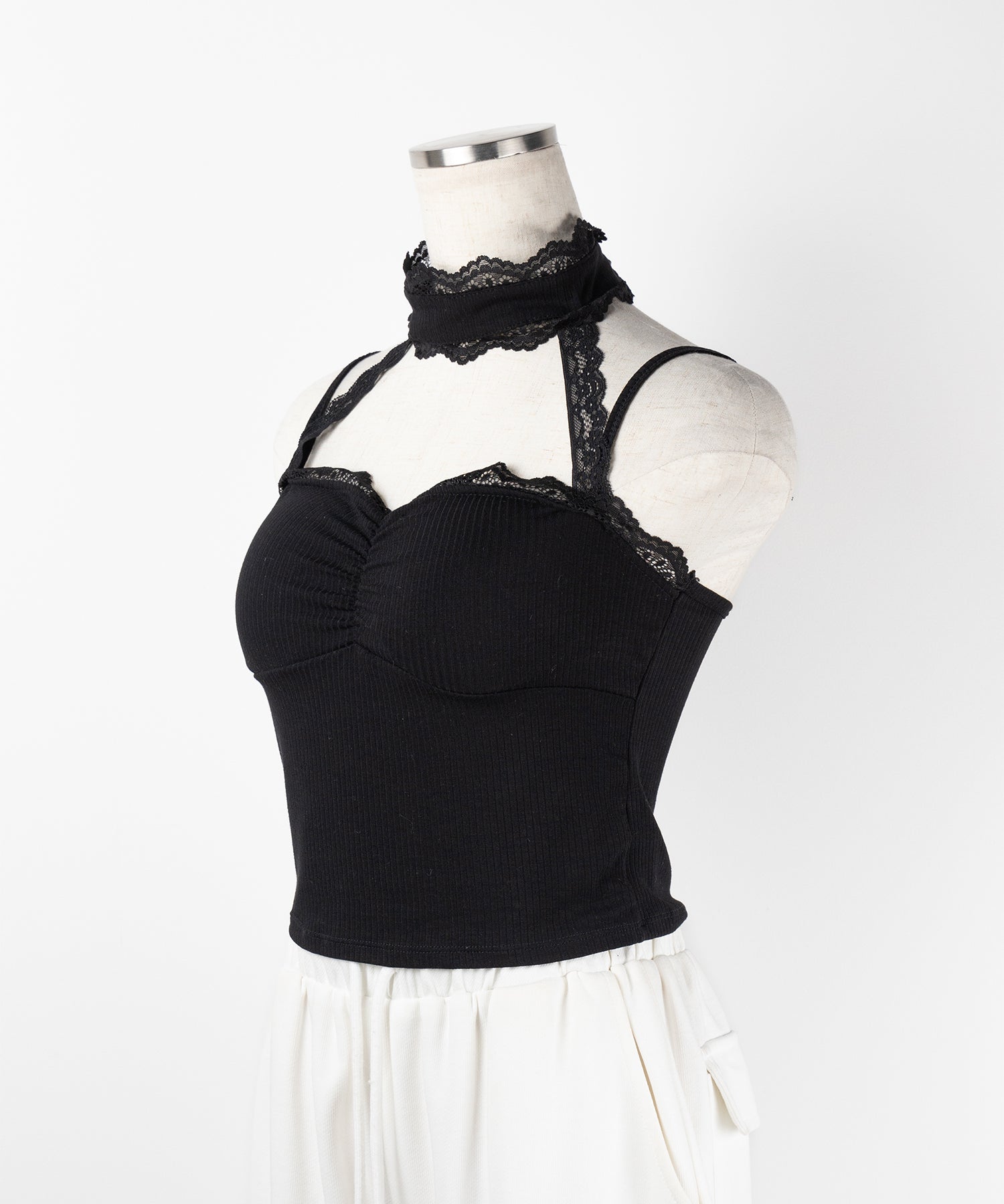 【 ２color ／ カップ付 】レースチョーカーストラップリブキャミソール ／ lace choker strap lib camisole