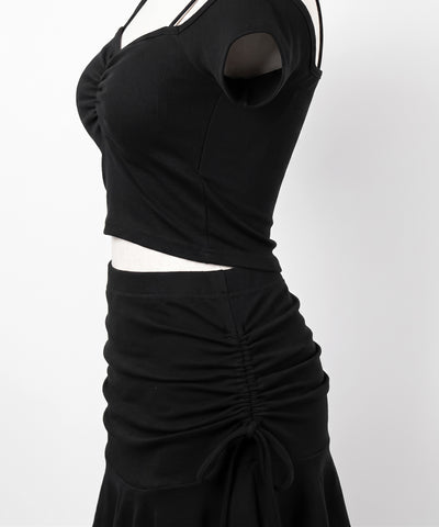 ワンショルギャザートップス ＋ シャーリングリボンスカート SETUP ／ ( SETUP ) one shoulder gather tops + shirring ribbon skirt SET