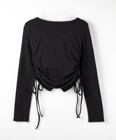 【 ３WAY 】レイヤード風シャーリングリボンリブトップス ／ fake layered shirring ribbon lib tops