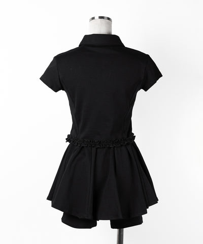 【 セットアップ 】ロゴプレート半袖トップス＋フレアミニスカパン SET ／( SETUP ) logo plate short sleeve tops + flared mini skirt pants