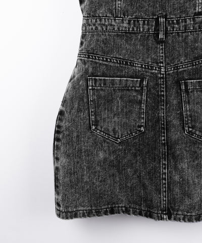 【 セットアップ着用可能 】ヴィンテージケミカルブリーチストラップデニムキャミワンピース ／ vintage chemical bleach strap denim cami onepiece