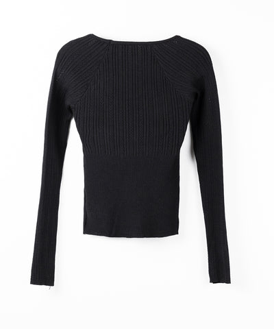 スリムフィット透かし柄リブニット / slim fit watermark pattern rib knit tops