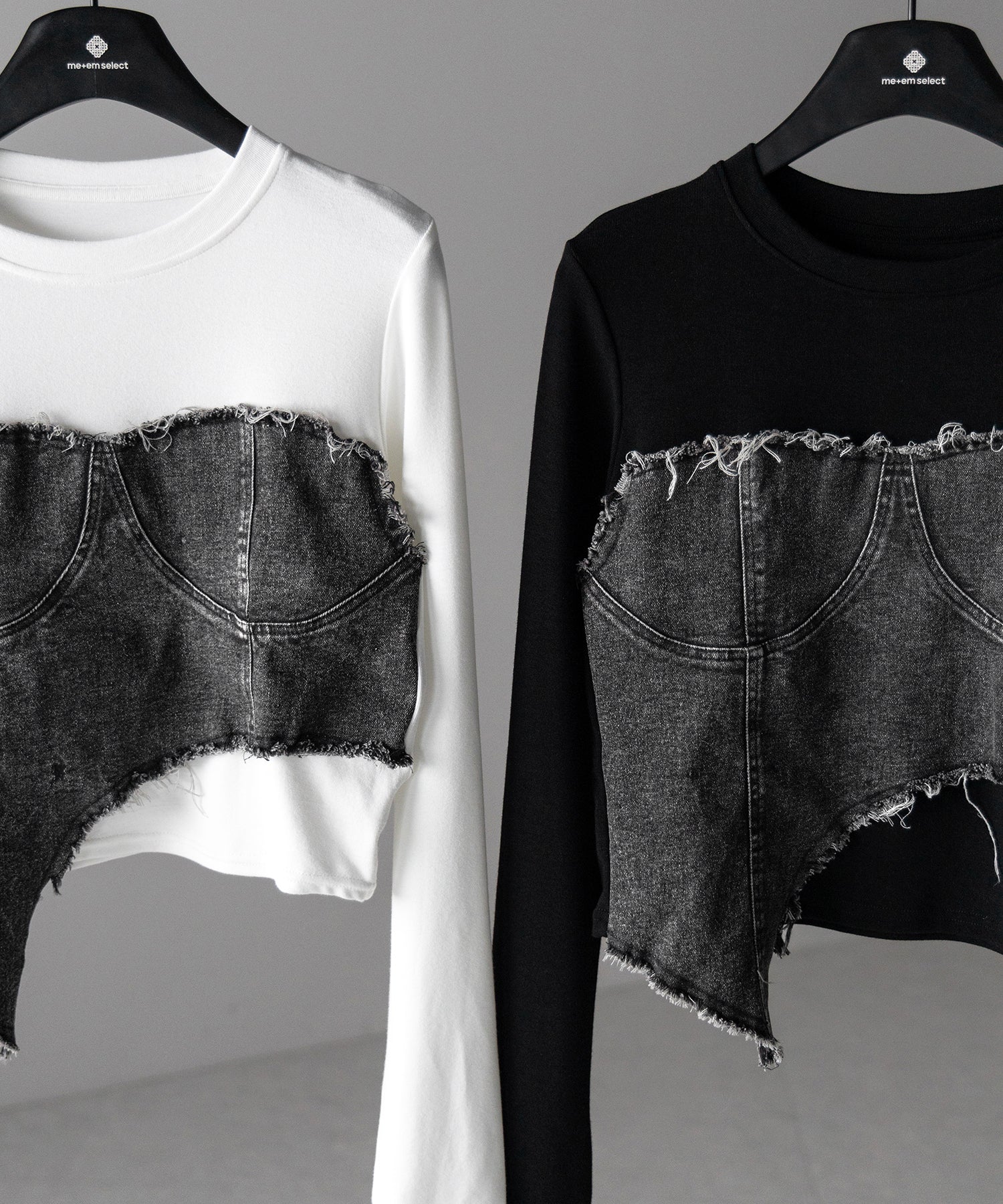 【 ２color 】ダメージデニムビスチェドッキングＴシャツ ／ damage denim bustier docking Tee