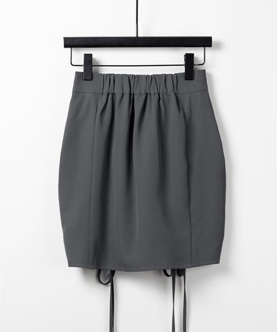 【 インパン裏地付 ／ セルフカット調節可能 】 ストラップダブルリボンシャーリングミニスカート ／ strap double ribbon shirring mini skirt