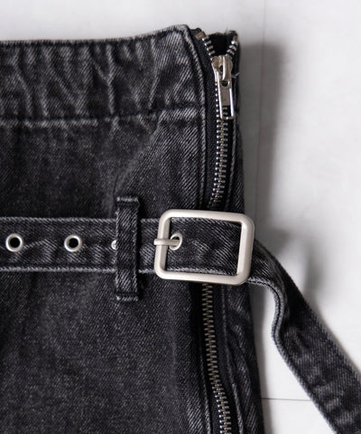 【 ２color 】ベルテッドサイドジップデニムレッグカバー ／ Belted side zip denim leg cover
