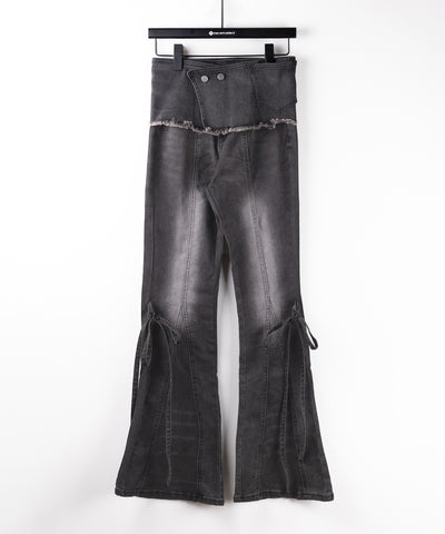 【 ２color ／ ４size 】ストラップリボンヴィンテージストレッチフレアデニム ／ strap ribbon vintage stretch flare denim