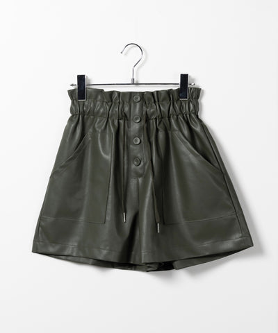 【 ４COLOR 】ハイウエストシャーリングレザーショートパンツ