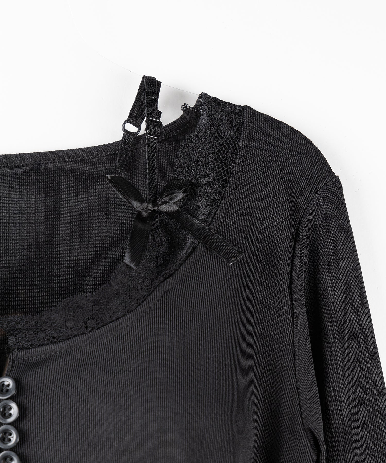 【 ２color 】ストラップダブルリボンレースカットソートップス ／ strap double ribbon lace cutsew tops