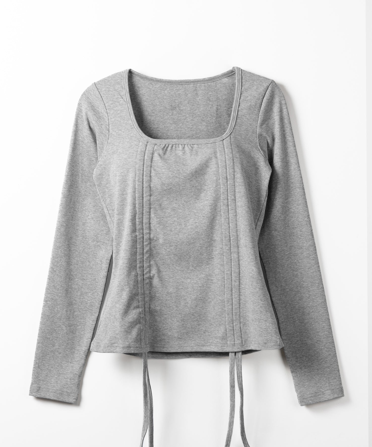 【 ３color 】 ダブルシャーリングリボンスクエアネックトップス ／ double shirring ribbon square neck tops