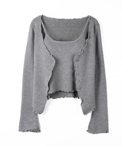 レイヤード風メロースリムニットカーディガン ／ layered mellow slim knit cardigan