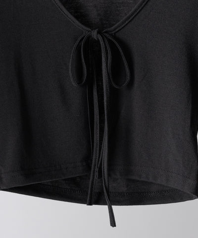 【 ２color 】フロントリボンカットソーショートカーディガン ／ front ribbon cutsew short cardigan