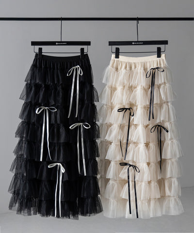 【 ４color 】ストラップリボンバレエコアチュールスカート ／strap ribbon ballet core tulle skirt