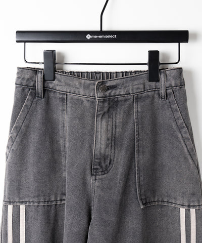 【 ２color ／ ４size 】サイドラインストレートカーゴデニムパンツ ／ sideline straight cargo denim pants