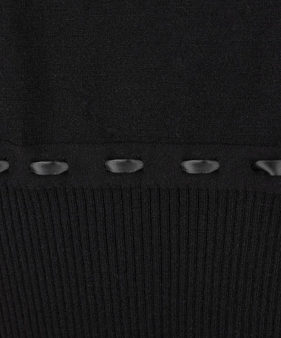 フロントリボンスクエア半袖ニットトップス / front ribbon square short sleeve knit tops