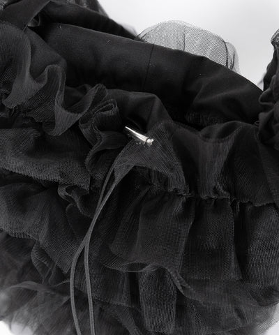 チュールフリル巾着ミニショルダーバッグ／ tulle frill drawstring mini shoulder bag