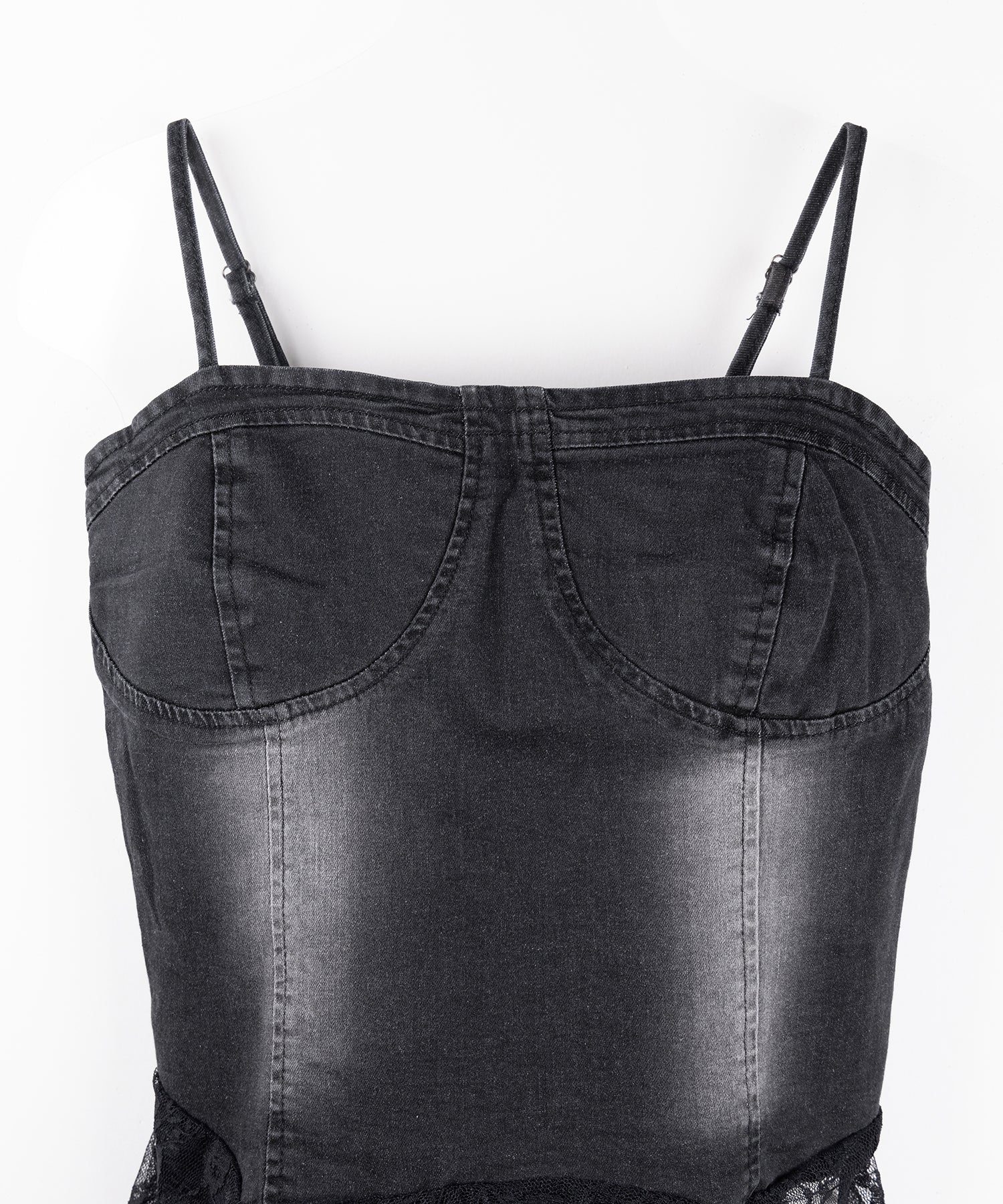 ヴィンテージライクレースフリルデニムビスチェ ／ vintage like lace frill denim bustier