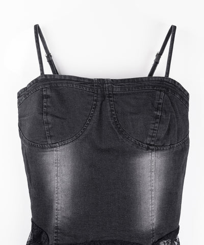 ヴィンテージライクレースフリルデニムビスチェ ／ vintage like lace frill denim bustier