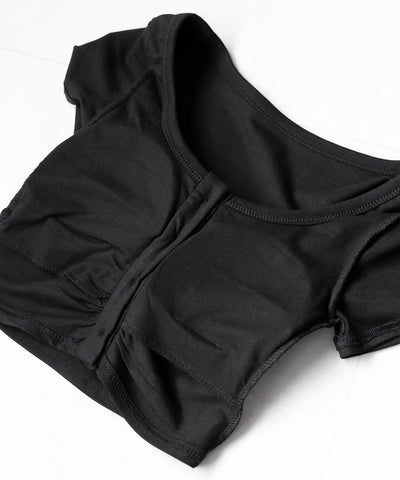 【 ３color 】フロントボタンスクエアネックギャザースリムＴシャツ ／ front button square neck gather slim T-shirt