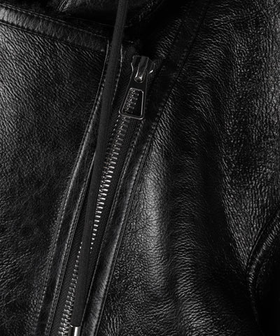 ヴィンテージレザーフーディボアムートンジャケット ／ vintage leather hoodie boa mouton jacket