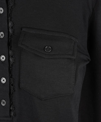 【 裏起毛 】レースドッキングヘンリーネックトップス ／ lace docking henley neck tops