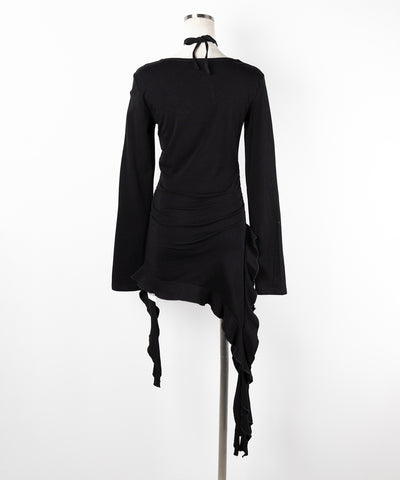 【 ３color 】クロスチョーカーアシンメトリーラッフルフリルトップス ／ cross choker asymmetry ruffle frill tops