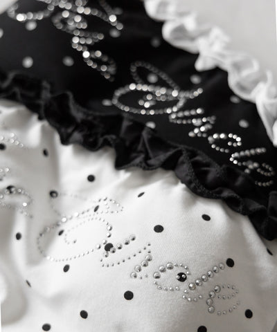 ラインストーンドットフリルベアトップス ／ Rhinestone dot frill bare tops