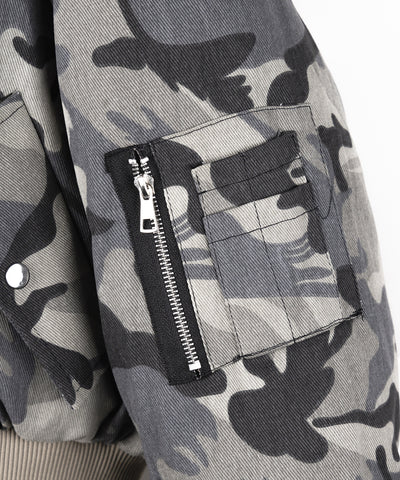 カモフラフェイクファーフーディ中綿ジャケット ／ camouflage fake fur hoodie down jacket