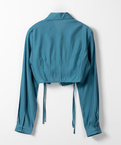 【 ３color 】ダブルリボンシャーリングショートシアーシャツ ／ double shirring ribbon short sheer shirts