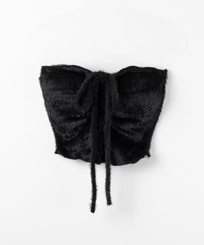 【 ２点セット 】シャギーリボンベアトップス ＆ ショートシャギーカーディガン SET ／ Shaggy ribbon bare tops & short shaggy cardigan
