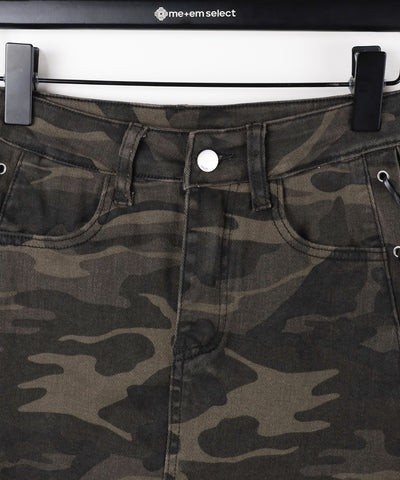 ヴィンテージカモフラレースアップデニムミニスカパン ／ vintage camouflage lace up denim mini skirt pants