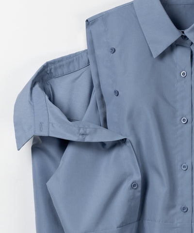 【 ３color 】オープンショルダーカットアウトビッグシャツ ／ open shoulder cutout big shirt