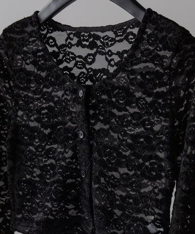 【 ２color 】ベロアレースショートカーディガン ／ velour lace short cardigan
