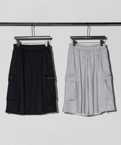 タックワイドカーゴスウェットハーフパンツ / tuck wide cargo sweat half pants