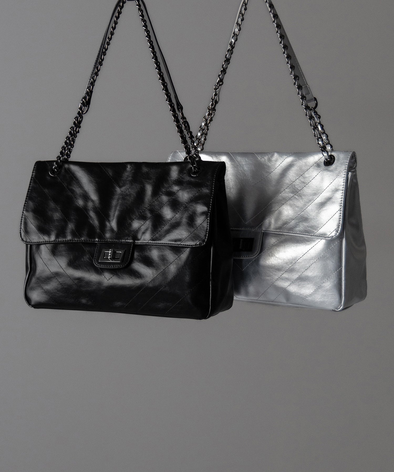 【 ３color 】２WAY チェーンフェイクレザーフラップショルダーバッグ ／ 2WAY chain fake leather flap shoulder bag